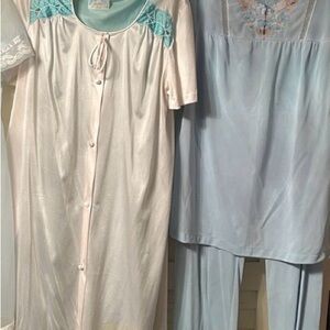 Two vintage 100% Nylon 1 nightgown and robe sets and short sleeved pajamas